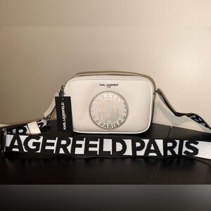 Karl Lagerfeld Paris Maybelle White Crossbody Camera Clutch Bag Handbag New